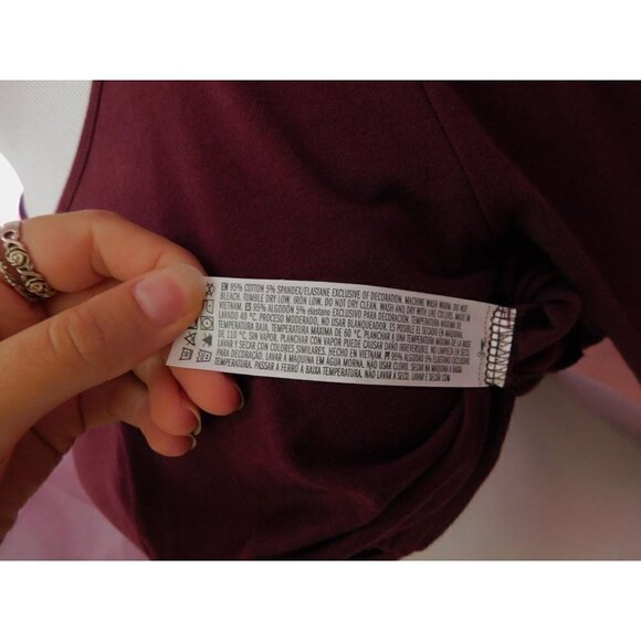 FOREVER 21 Long Sleeve Twist Crop Top Women L Burgundy Cotton Blend - Picture 6 of 8